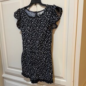 Girls’ Vanilla Star Black and White Floral Romper with Ruffle Sleeves